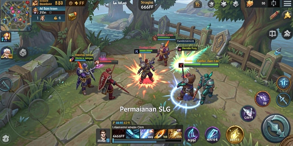 Tampilan layar permainan yang reflektif dari strategi SLG.
