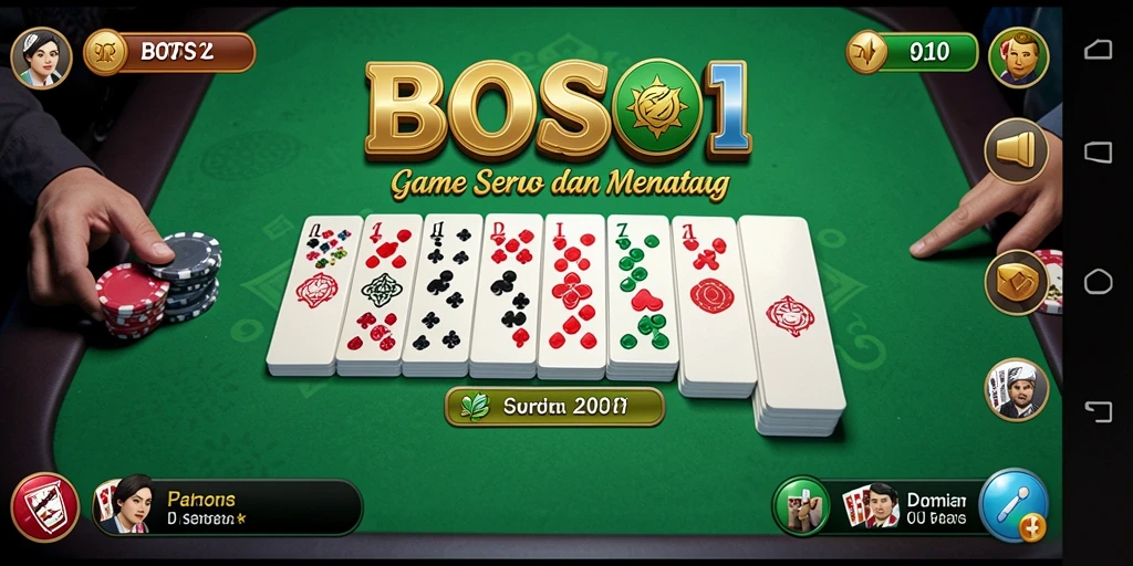Screenshot gameplay Domino BOS01 yang penuh warna dan menarik.