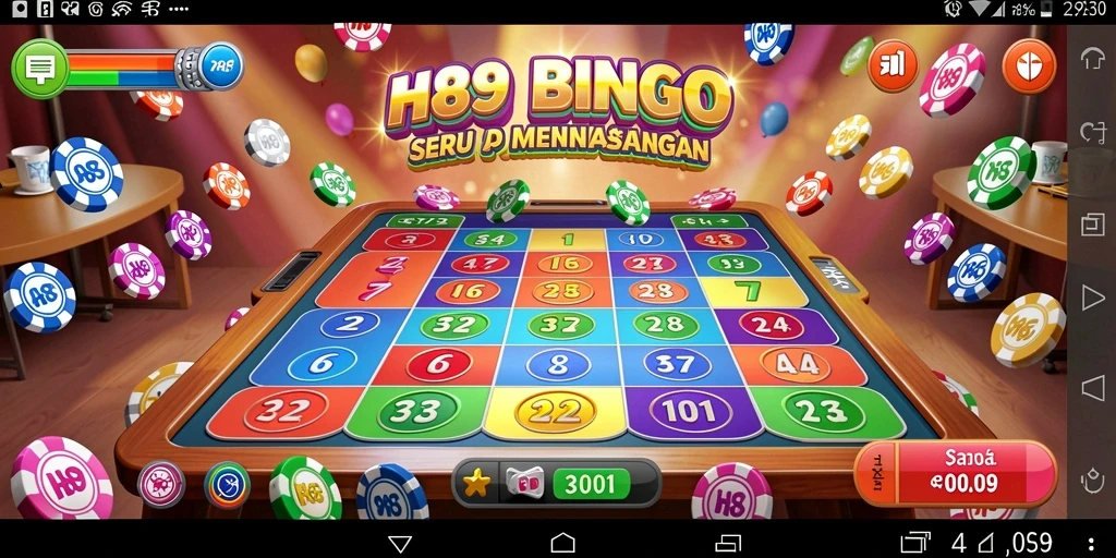 Tampilan layar H89 dengan aksi gameplay Bingo yang seru.