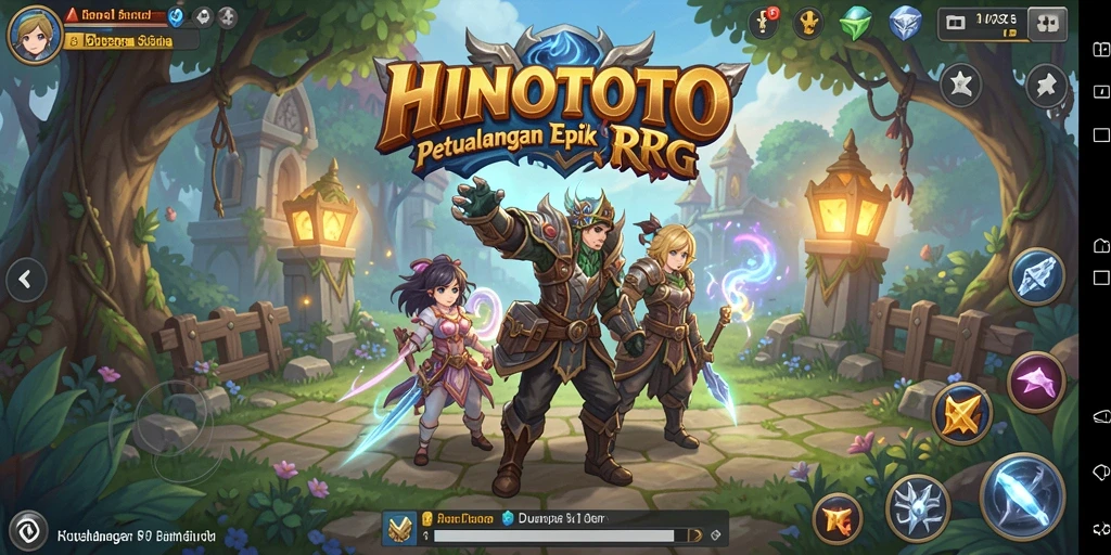 Screenshot gameplay HINOTOTO menunjukkan aksi petualangan RPG yang seru.
