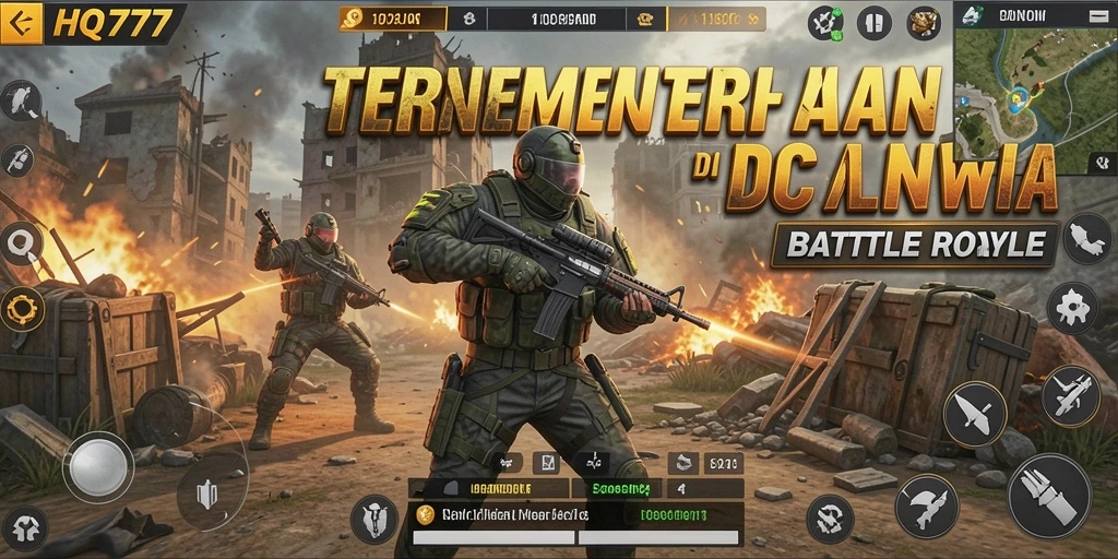 Tangkapan layar gameplay <strong>HQ777</strong> menunjukkan aksi pertempuran yang intens.