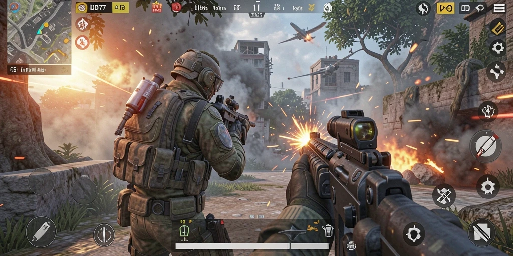 Screenshot gameplay IDR77 menunjukkan aksi tembak-menembak yang mendebarkan.