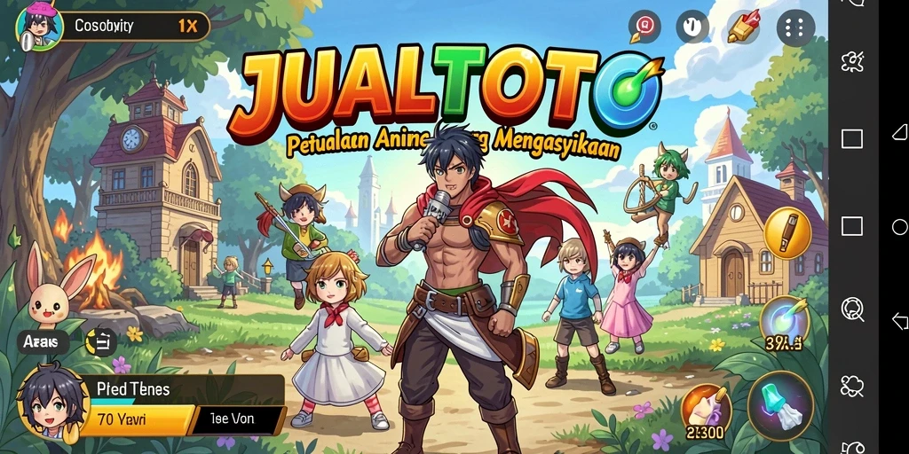 Tampilan gameplay seru dari JUALTOTO dengan karakter anime menarik.