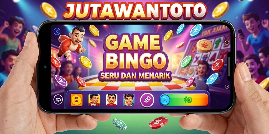 Tampilan gameplay menarik JUTAWANTOTO dengan kartu Bingo yang penuh warna.