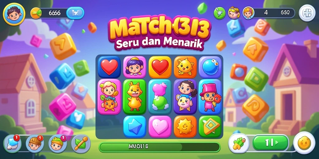 Tampilan penuh warna dari gameplay Match-3 MPO666.