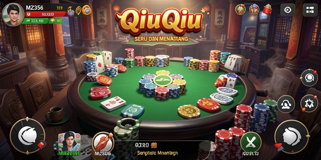 Screenshot gameplay QiuQiu MZ356 yang menampilkan strategi kartu.