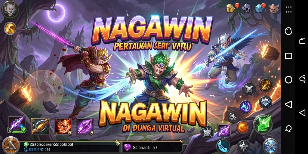 Screenshot NAGAWIN menampilkan aksi pertarungan intens di arena.