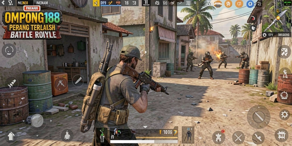 Tampilan gameplay OMPONG188 saat pertempuran Battle Royale.
