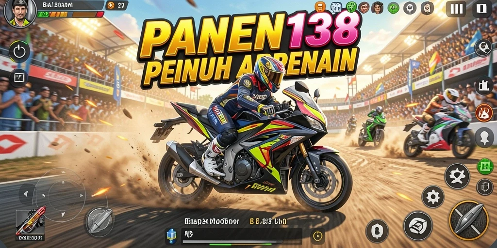 Screenshot gameplay <strong>PANEN138</strong> menampilkan balapan motor yang seru dan grafis yang menakjubkan.