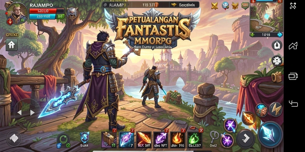 Tampilan gameplay epik dari RAJAMPO dalam petualangan MMORPG.