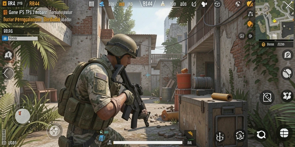 Tampilan gameplay RR44 yang mendebarkan dan penuh aksi FPS.