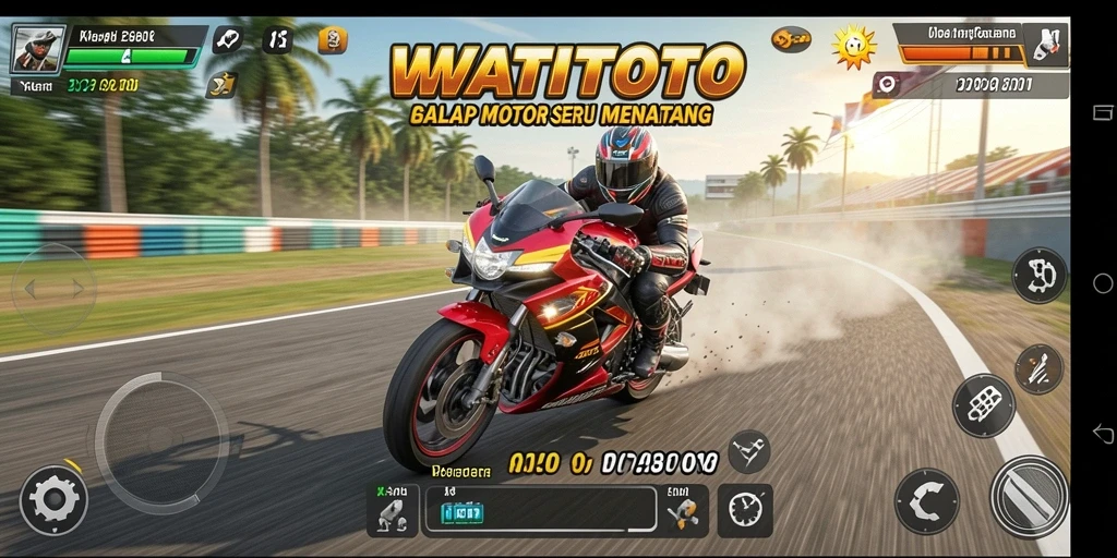 Tampilan gameplay WATITOTO dengan aksi balap motor yang mendebarkan.